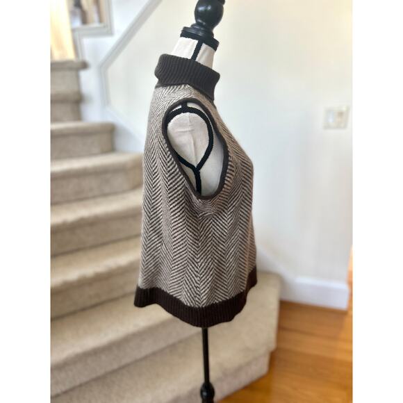 Vintage Wool Angora Brown Herringbone Sleeveless Turtleneck Sweater - Picture 2 of 5